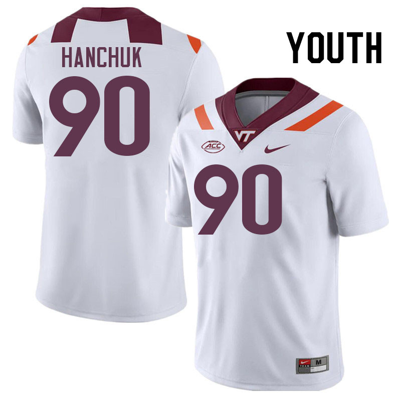 Youth #90 Andrew Hanchuk Virginia Tech Hokies College Football Jerseys Stitched-White